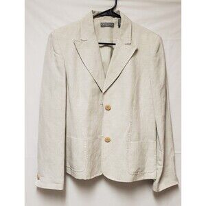Kate Hill Petite Women's Oatmeal Fully Lined Linen Blend Jacket Sz 12P NWOT